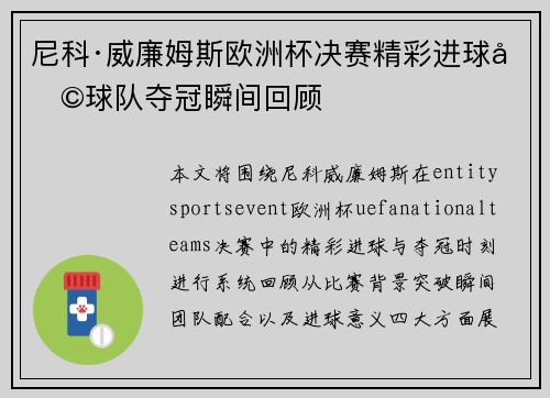 尼科·威廉姆斯欧洲杯决赛精彩进球助球队夺冠瞬间回顾